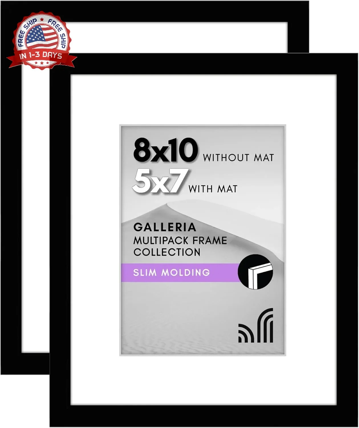 Americanflat 8x10 Picture Frame with Polished Plexiglass - Set of 2 - Use as 5x7 gallery
