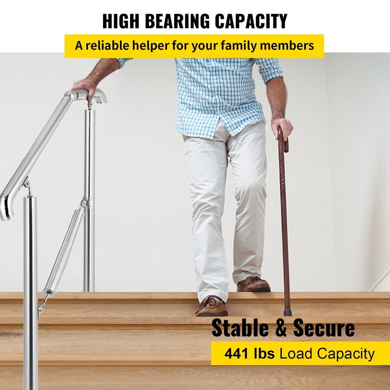 304 SS 2-3-Step Adjustable Handrail 441lb Capacity 0-45° Incline gallery