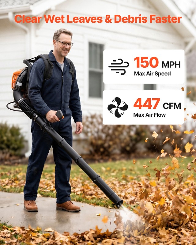 VEVOR Backpack Leaf Blower 43CC 2-Stroke Gas Powered Leaf Blower 447CFM 150MPH gallery
