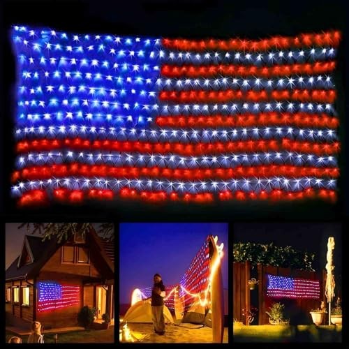 American Flag String Lights,Waterproof 420Led Flag Net Light 6.5 FT x 3.28 FT gallery