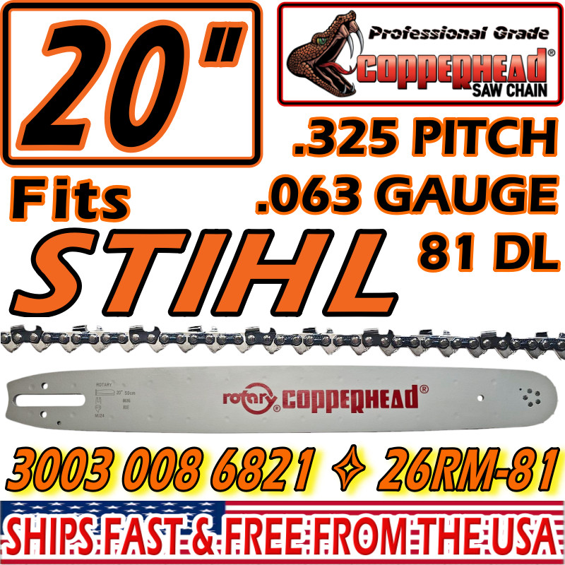 COPPERHEAD 20" BAR & PRO SAW CHAIN FOR STIHL MS271 291 - 26RM-81 / 3003 008 6821 gallery