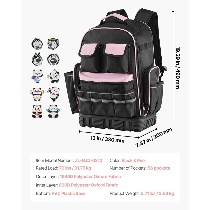 Tool Backpack 56 Pockets Tear-resistant Jobsite Backpack for Electrician gallery