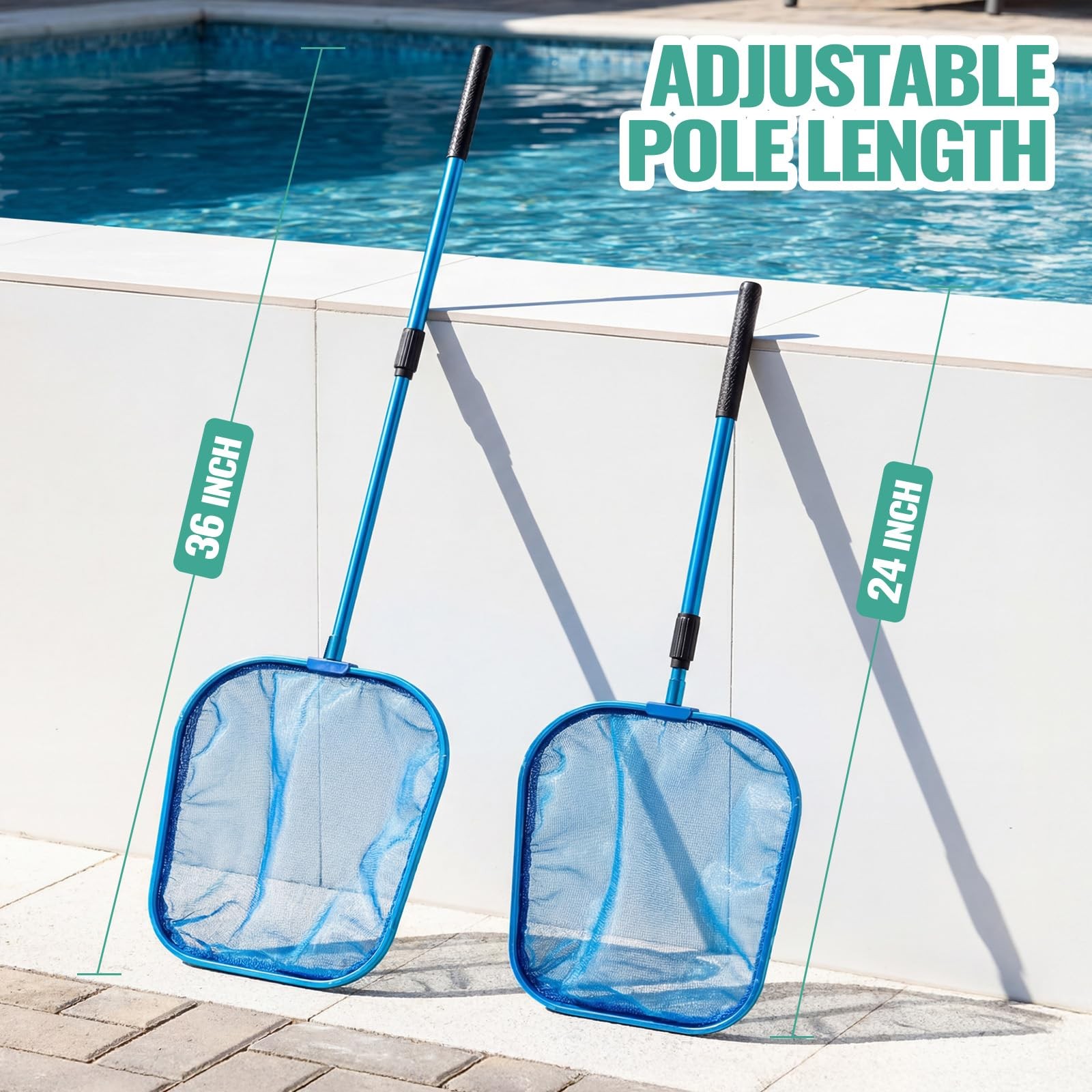 OSAMEDA 36" Hot Tub Pool Skimmer Net with Pole All-Metal 36 inch, Metal Blue gallery