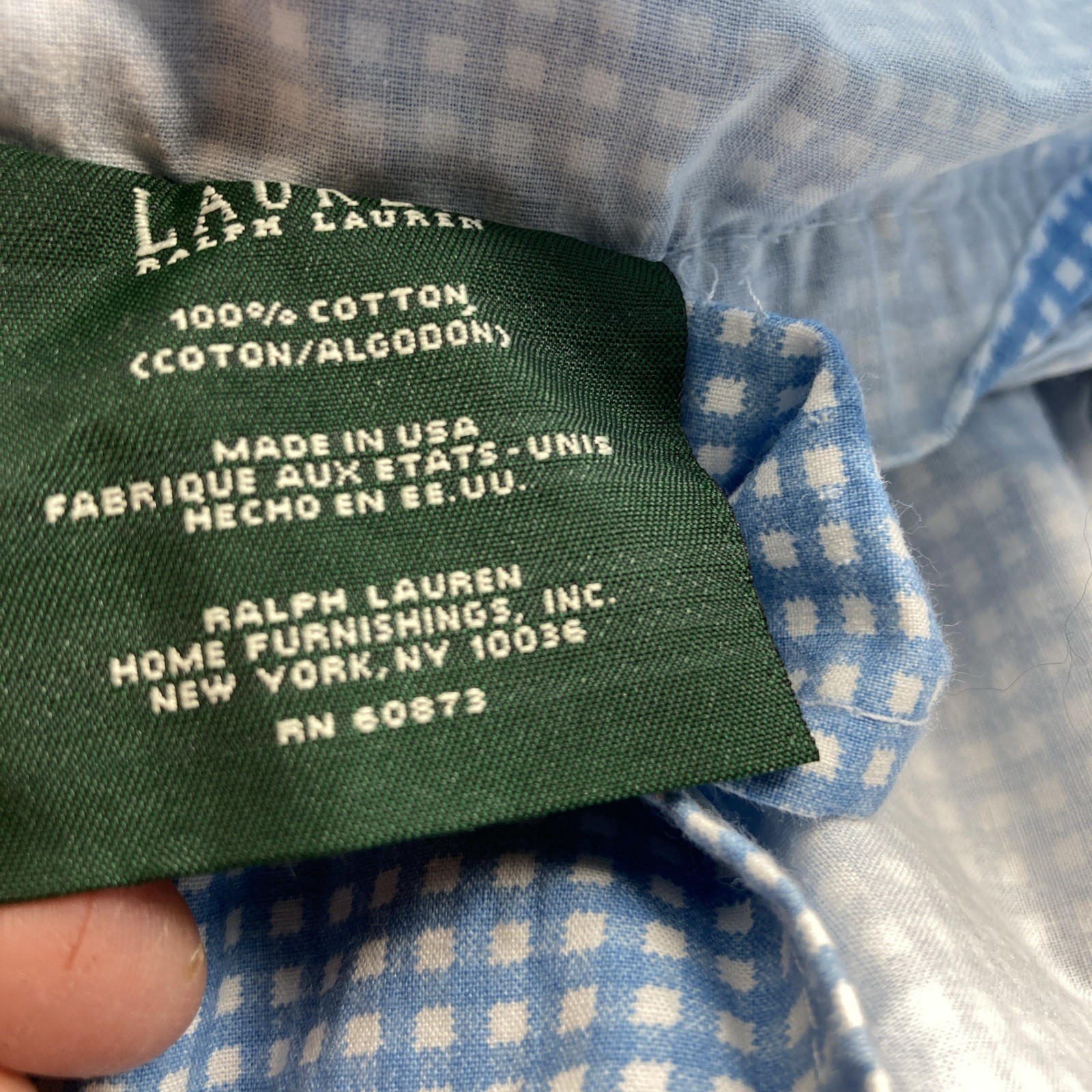 RALPH LAUREN SMALL GINGHAM BLUE RUFFLED PAIR OF KING SHAMS EUC gallery