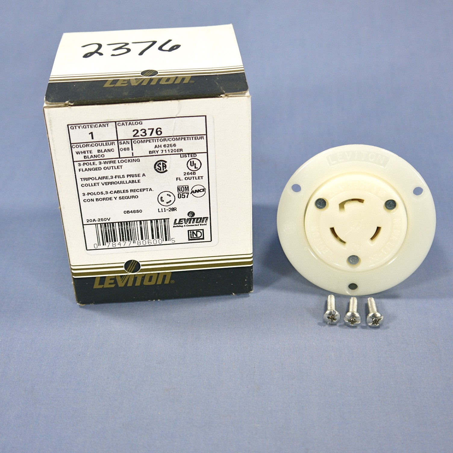 Leviton L11-20 Locking Flanged Outlet Receptacle L11-20R 20A 250V 3� 2376 gallery