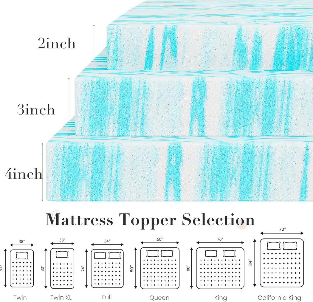 OLIXIS Gel Memory Foam Mattress Topper, Full 2 Inch, Cooling Gel Infused Soft Co gallery