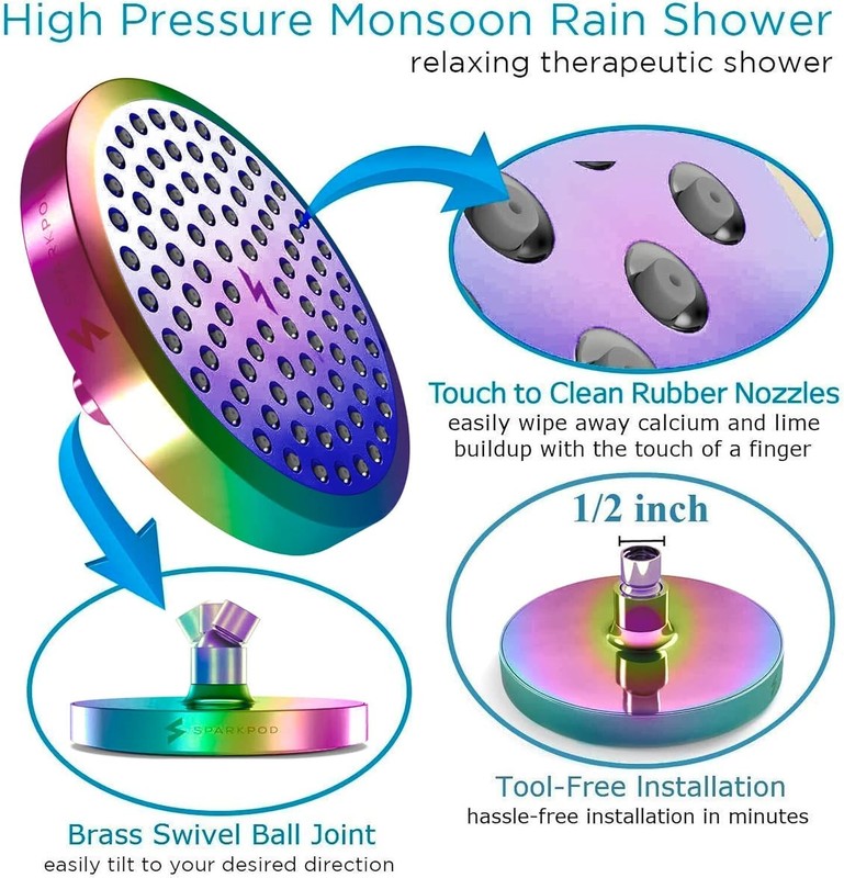 Shower Head - High Pressure Rain - Premium Quality Luxury Design - 1-Min Install gallery