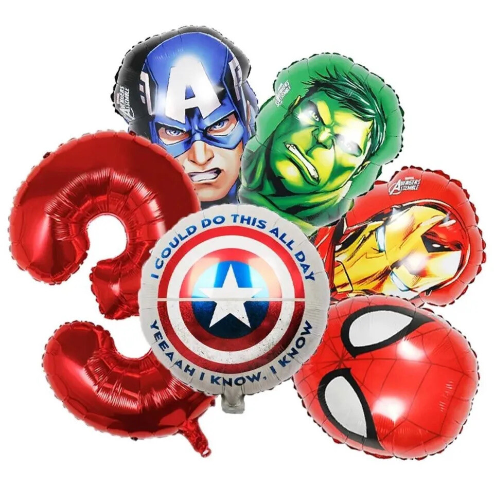 6 PCS Set 17" Foil Avengers Balloons Spiderman Hulk iron Man Captain America. gallery