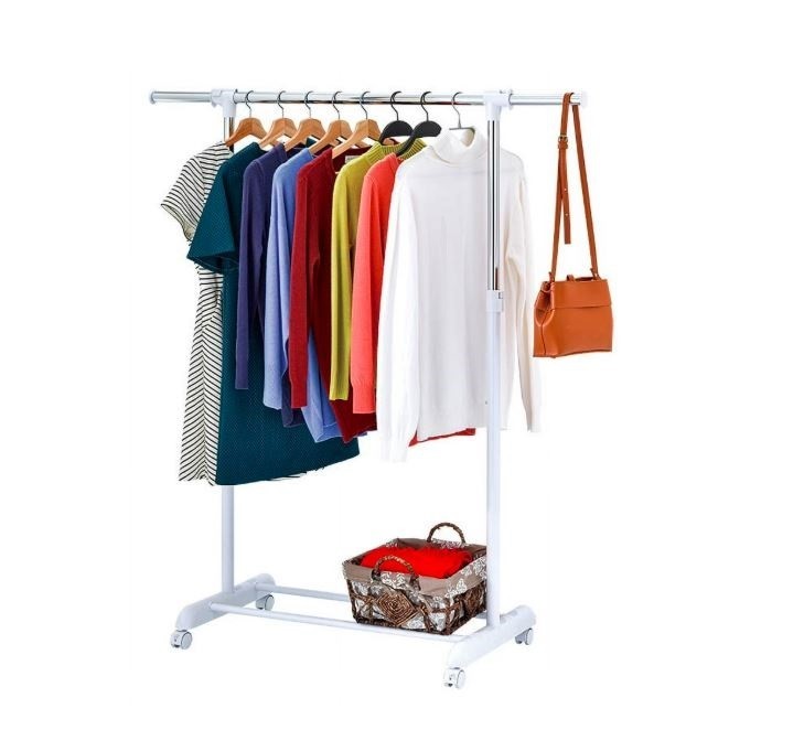 Heavy Clothes Hanger Adjustable Height Rolling Garment Rack Metal Chrome White gallery