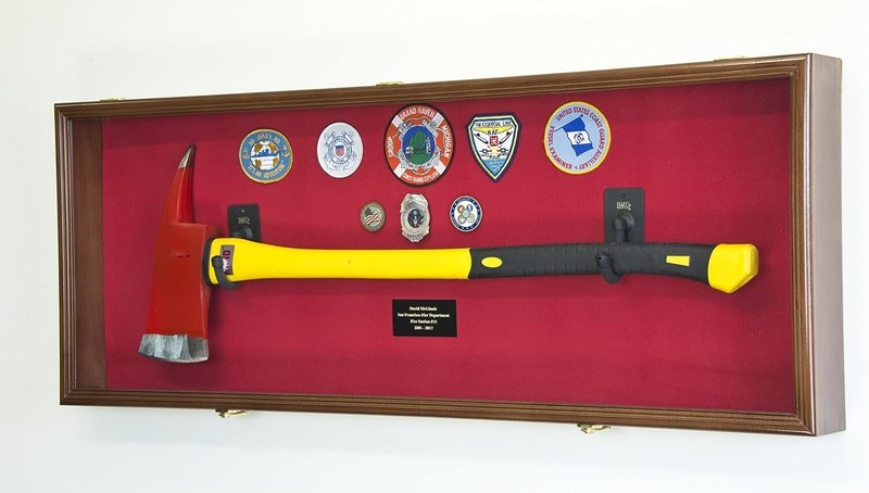 Axe Display Case Walnut LED Light Firefighter Fireman Badge Medal Wood Cabinet gallery