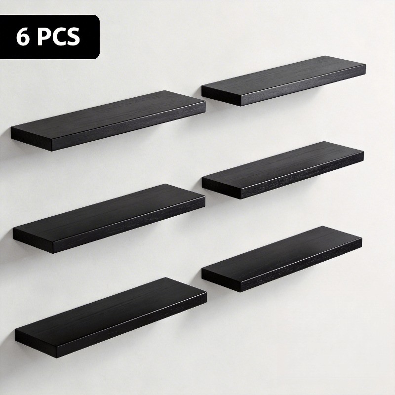 2pcs/6pcs Heavy-Duty Wood Floating Shelves Wall-Mounted Suitable for Books gallery