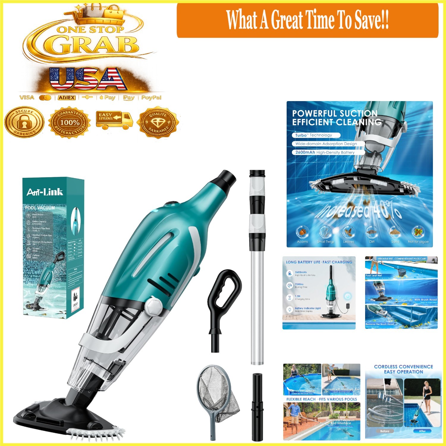 Rechargeable Handheld Pool Vacuum Cleaner 75Min Suction Leaf Sand Hot Tubs gallery