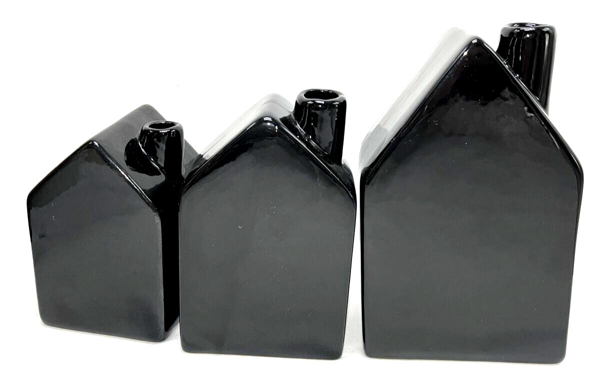 Joann Time & True Halloween House Bud Vase Set Black Ceramic Boo Haunted Spooky gallery