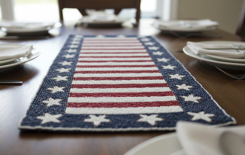 4th July Table Runner Flag Beaded Table Runner Independence Tableware 13X36In gallery