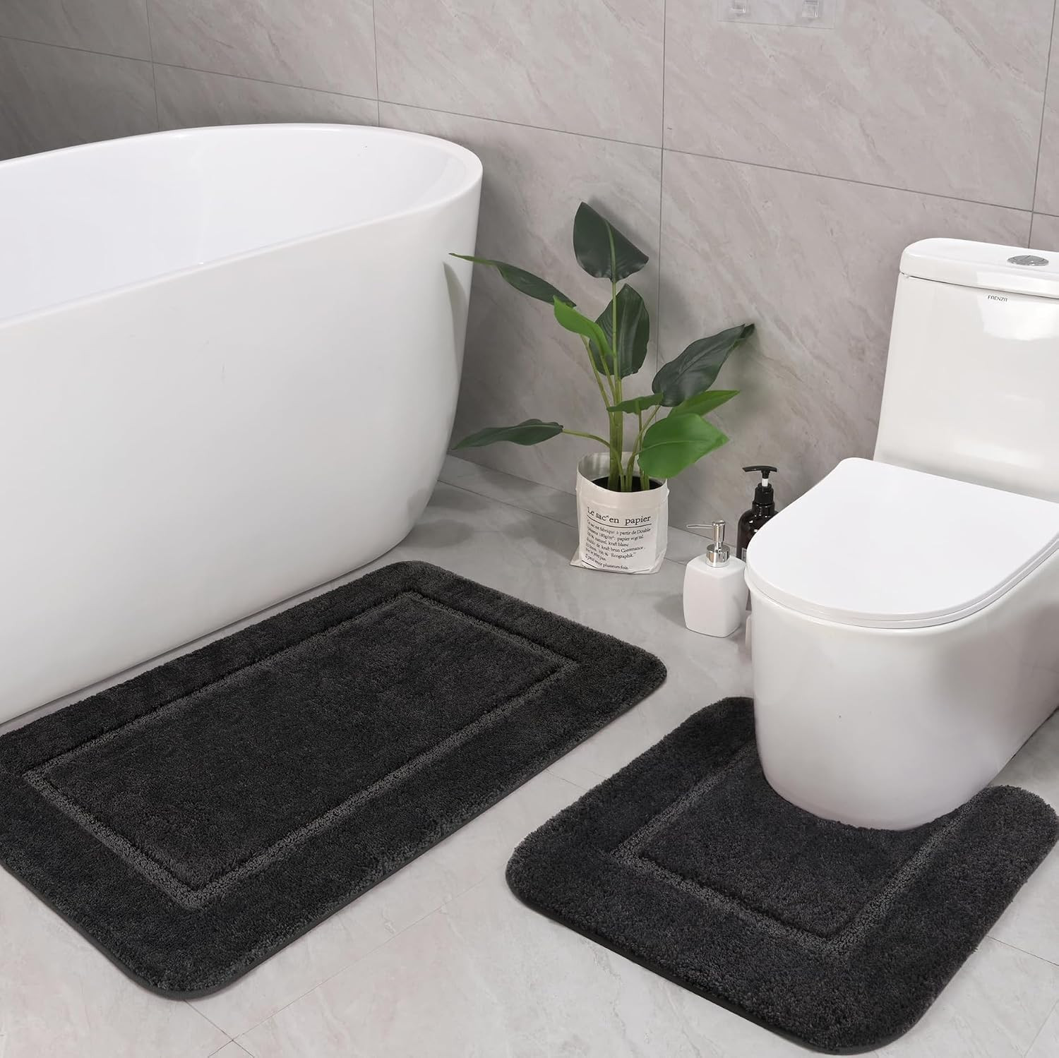 LOCHAS Bathroom Rug Set Dark Grey, Soft Bath Rug Set 2 Piece, Toilet Mat U-Shape gallery