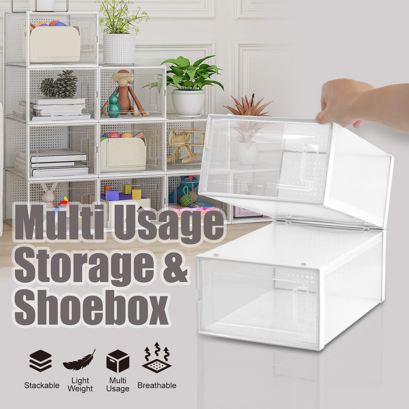 6PCS SML Foldable Stackable Plastic Shoe Box Storage Organizer Transparent Case gallery