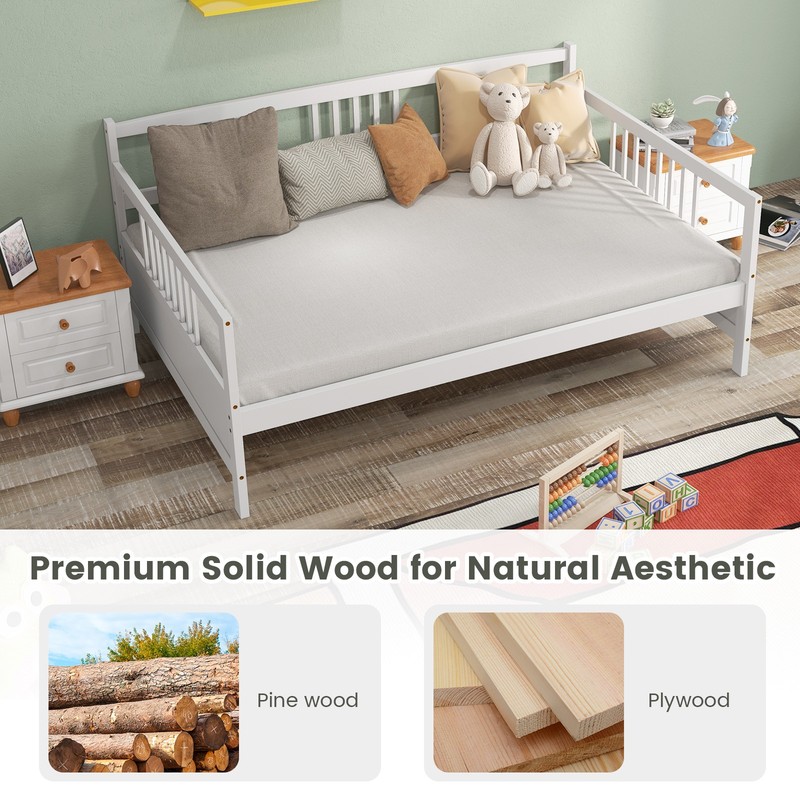 Full Size Daybed Frame Solid Wood Sofa Bed for Living Room Bedroom White gallery