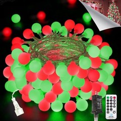 43FT 100LED Connectable Christmas Globe String Lights Indoor Outdoor – Red and