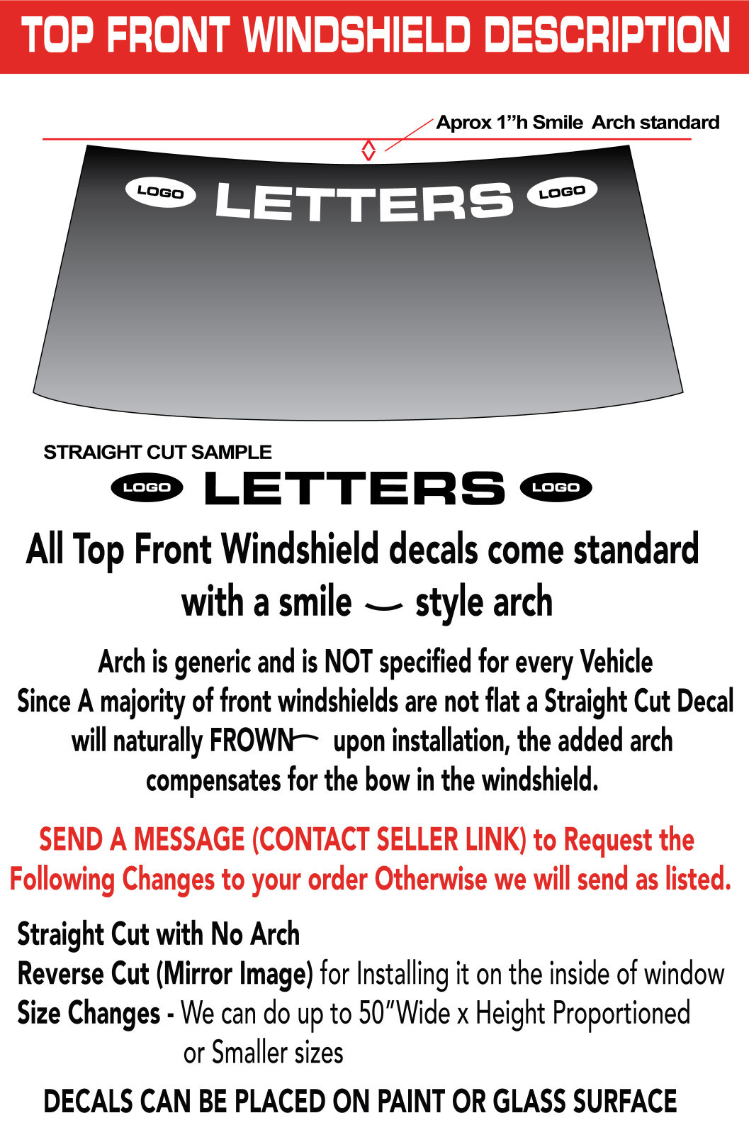 PONTIAC WORD w/ SIDE LOGOS WINDSHIELD DECAL STICKER 44"w x4"h in ANY COLOR gallery