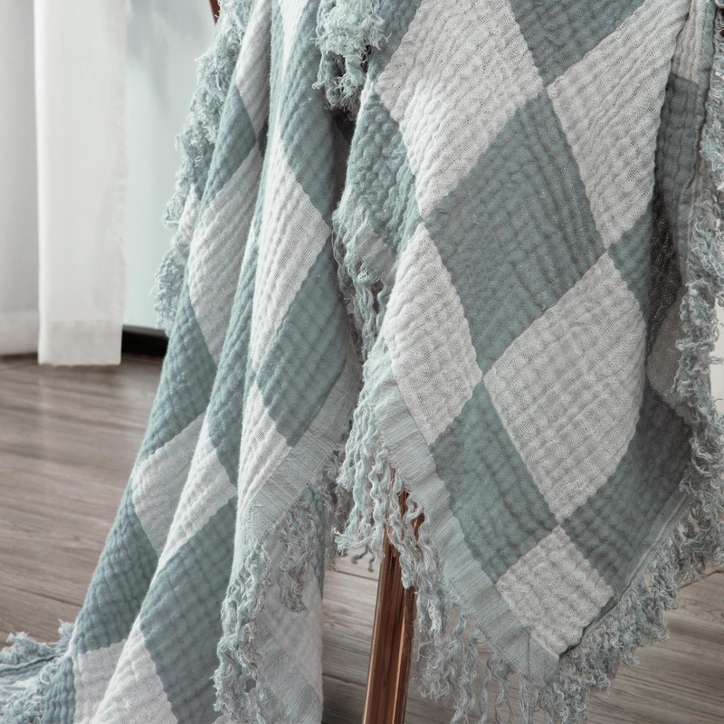 Chezmoi Collection Kendall Checkered Cotton Muslin Woven Gauze Throw Blanket gallery