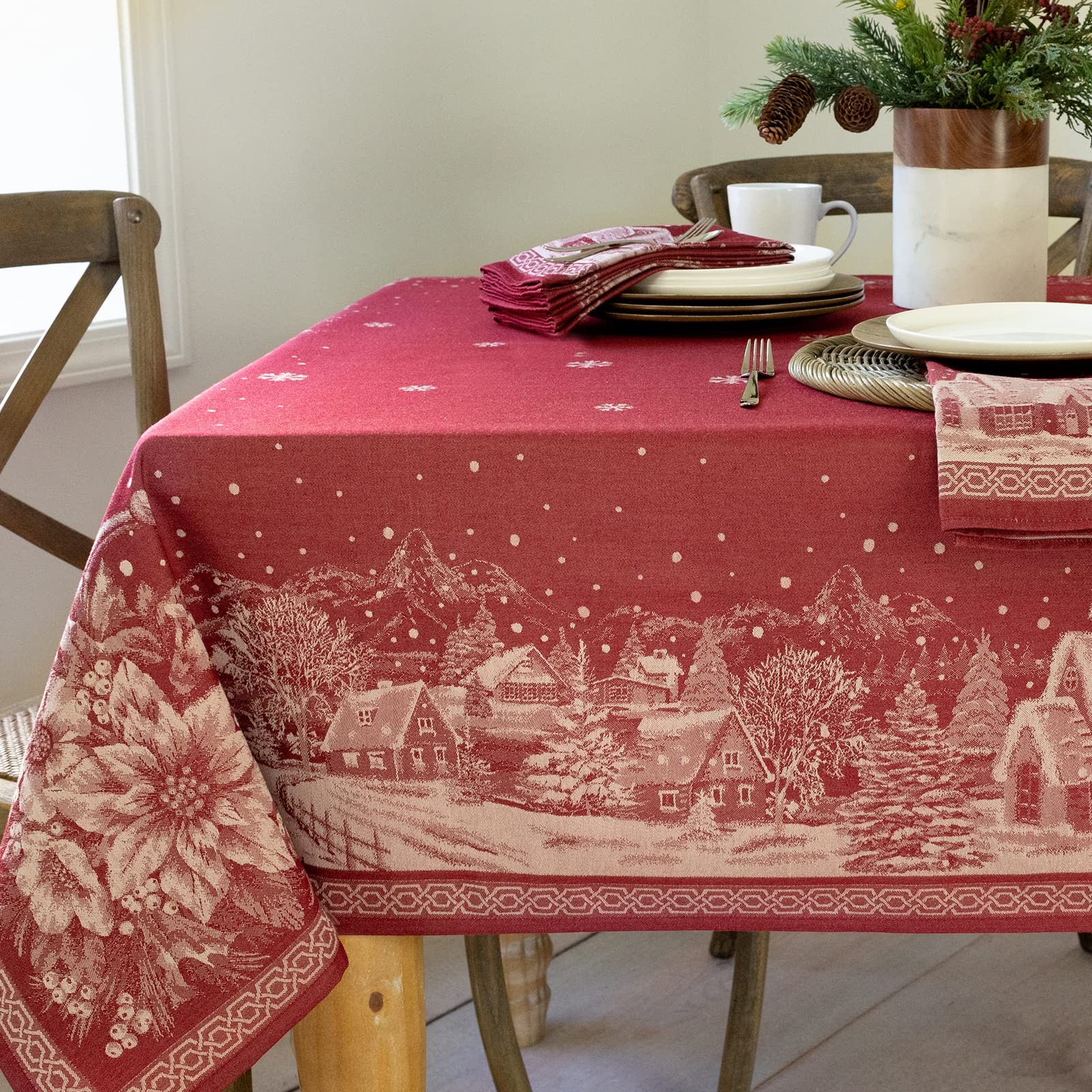 Engineered Jacquard Heavyweight Fabric Table Cloth, Holiday, Winter, and Chri... gallery