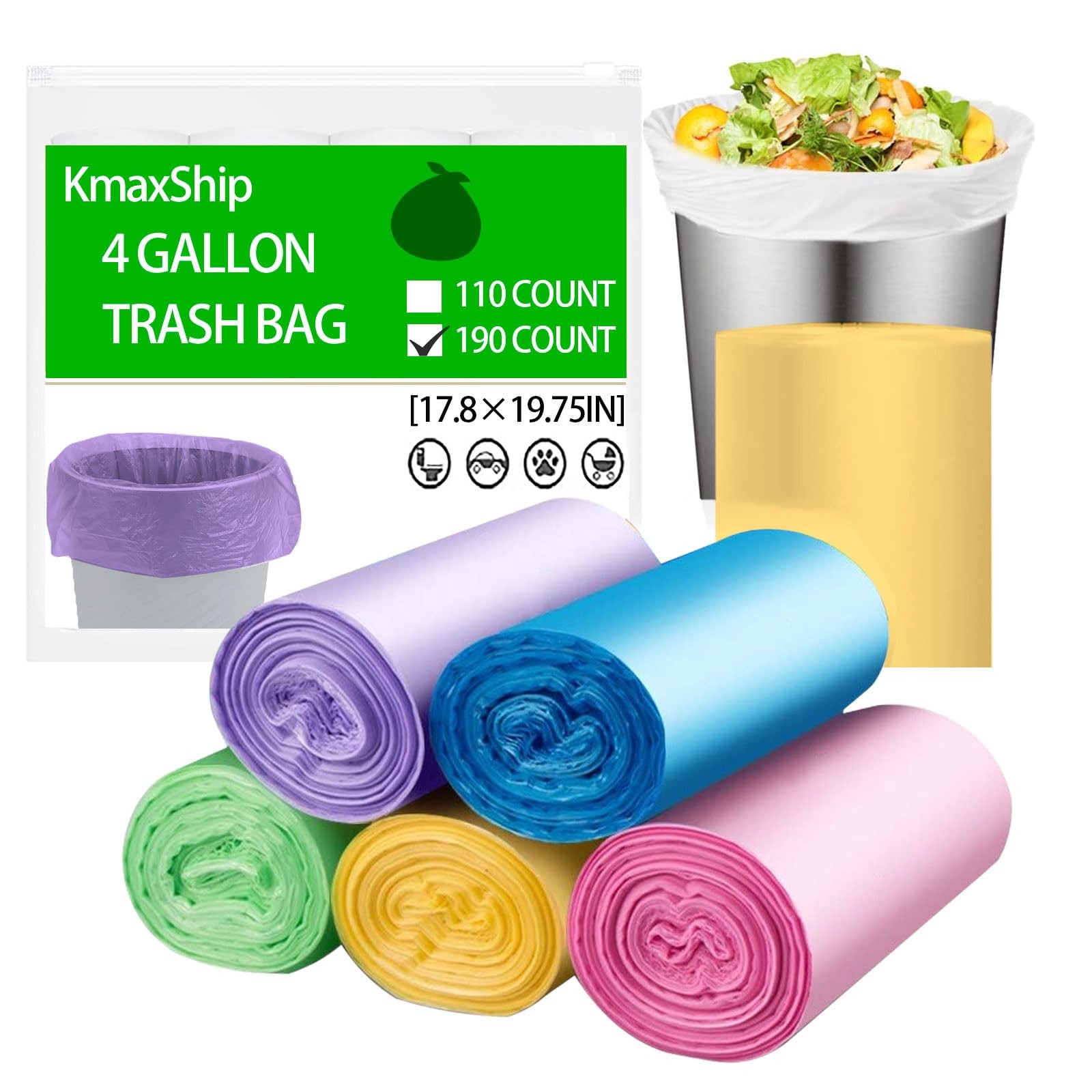 Unscented Trash Bags 4 Gallon 190 Count - Thin But Strong Material - Small Pl... gallery