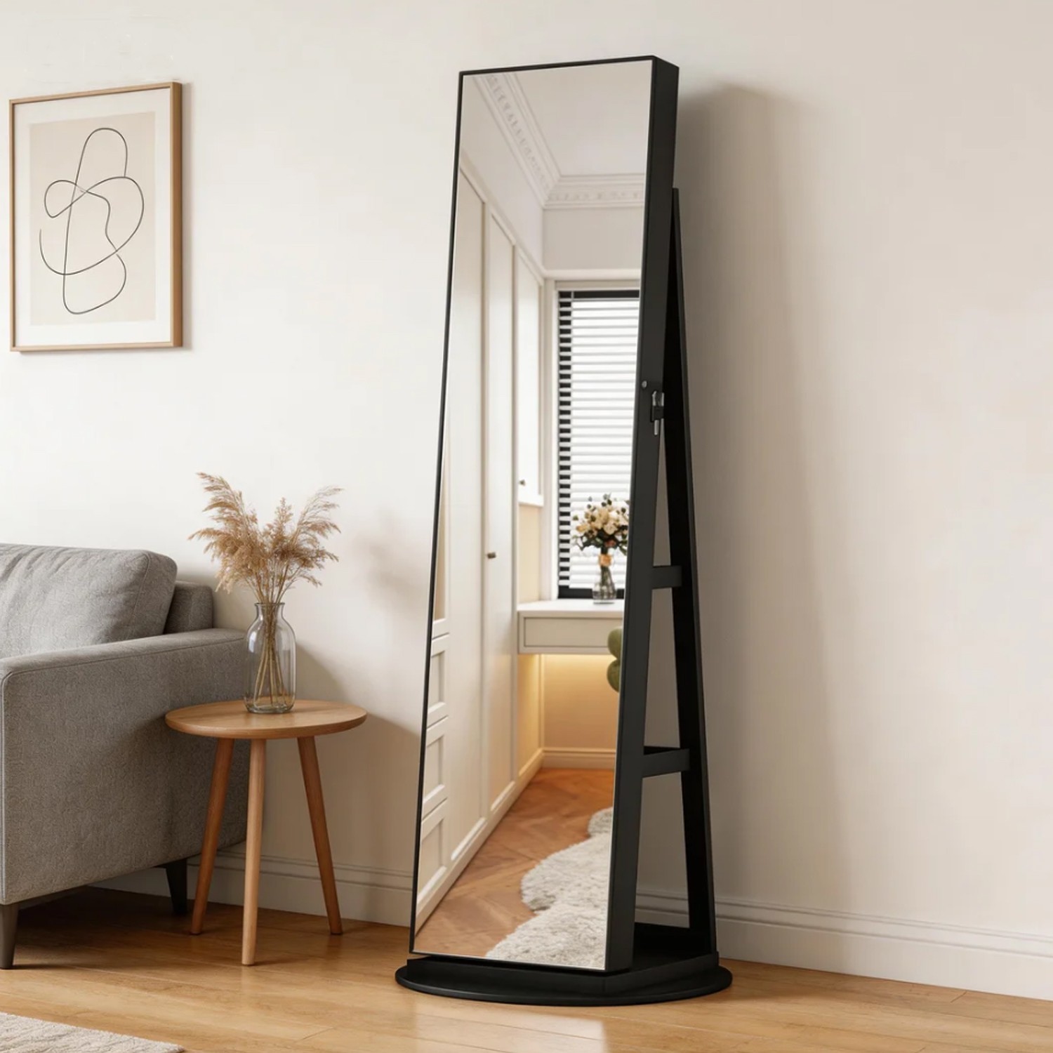 Intelligent 360 Degree Modern Design Mirror LED Lighted Jewlry Cabinet in Black gallery