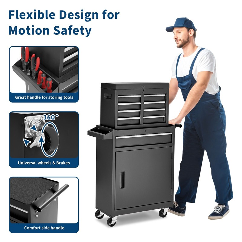 5-Drawer Rolling Tool Chest, Lockable Wheels, Detachable Top Box, Durable Metal gallery
