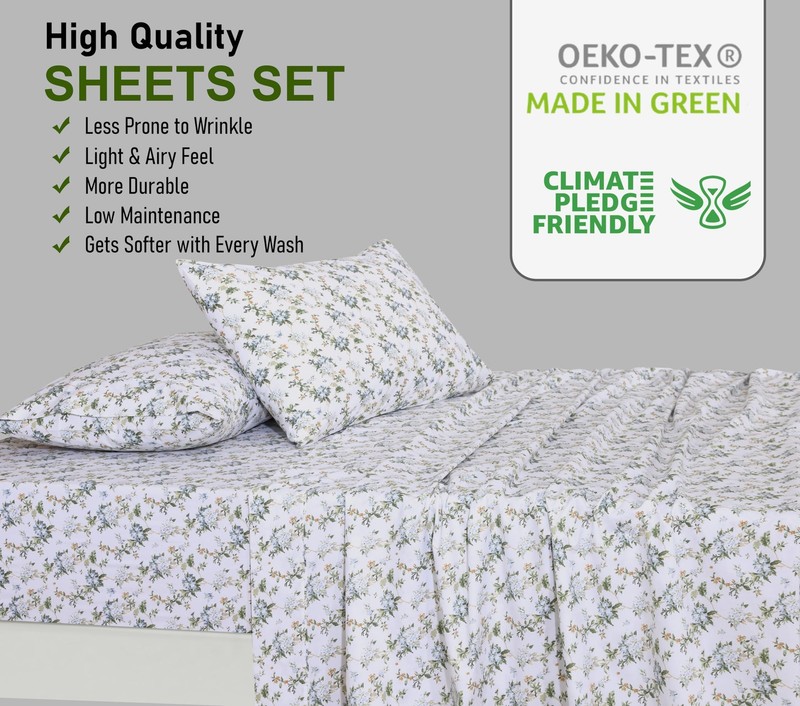100% Cotton Percale Sheets King Size Crisp Cooling Bed Sheets for Hot Sleepers gallery
