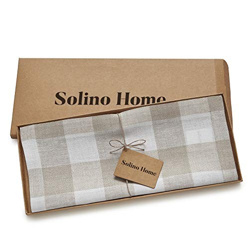 Linen Checkered Table Runner 48 Inches - 100% 14 x 48 Inch Natural & White gallery
