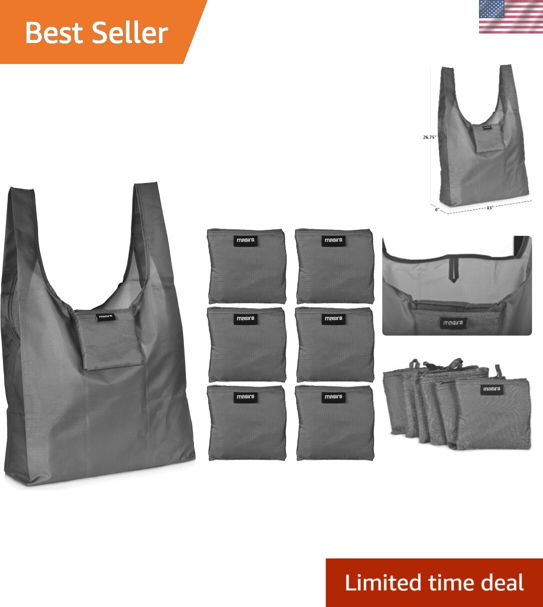 6-Pack Collapsible Grocery Bags - Sturdy, Washable, and Eco-Friendly Design gallery
