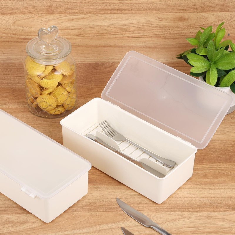 3Pcs Flatware Tray with Lid and Drainer, Large Plastic Silverware Utensil Kit... gallery