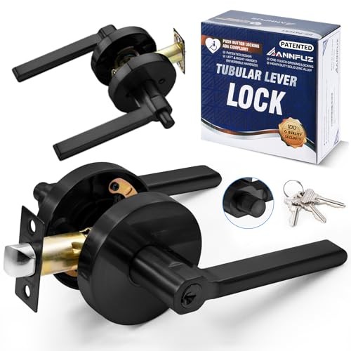 Round Push Button One-Touch Locking Door Handle with Matte Black Entry gallery