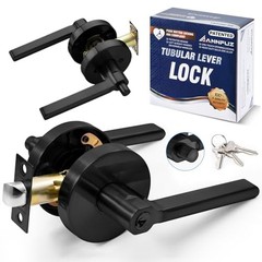 Round Push Button One-Touch Locking Door Handle with Matte Black Entry