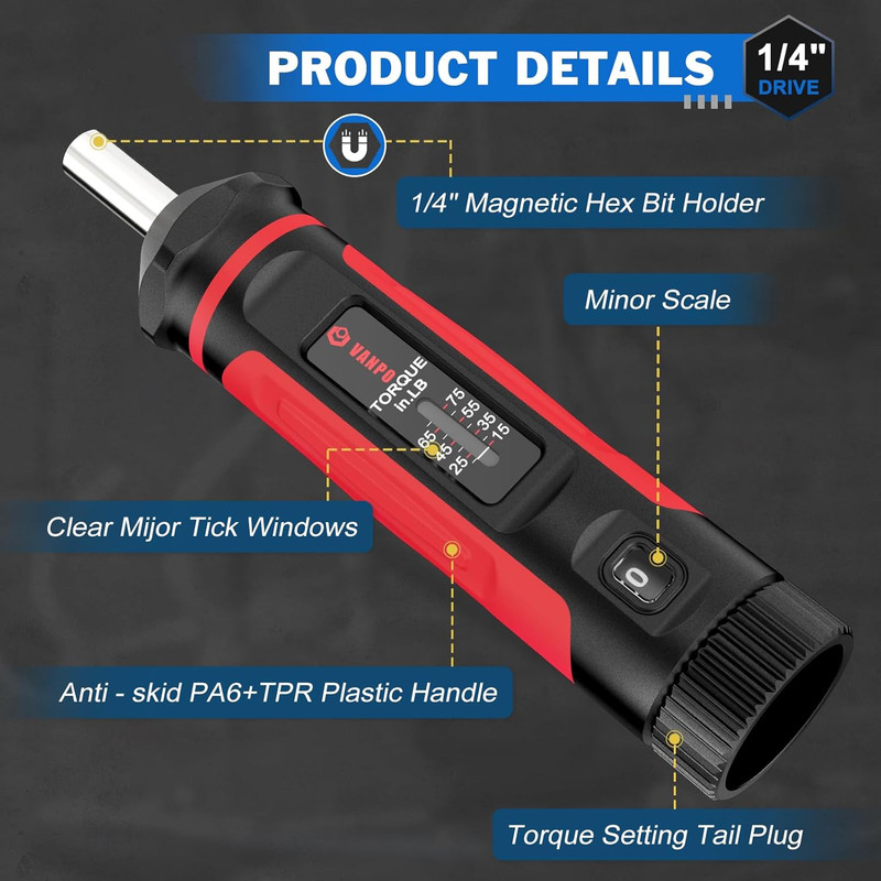 Torque Screwdriver, 15-75In-lb Torque Screw Driver Wrench Driver Set, 1/4'' D... gallery