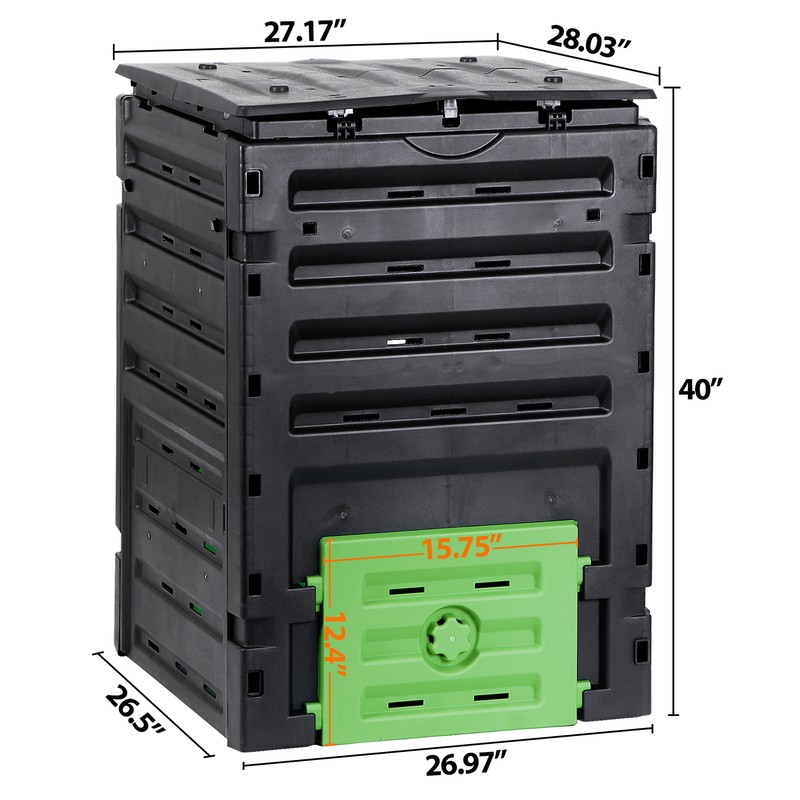 120 Gallon (450L) Large Outdoor Compost Bin w/ 80 Vents & 2 Sliding Doors Black gallery