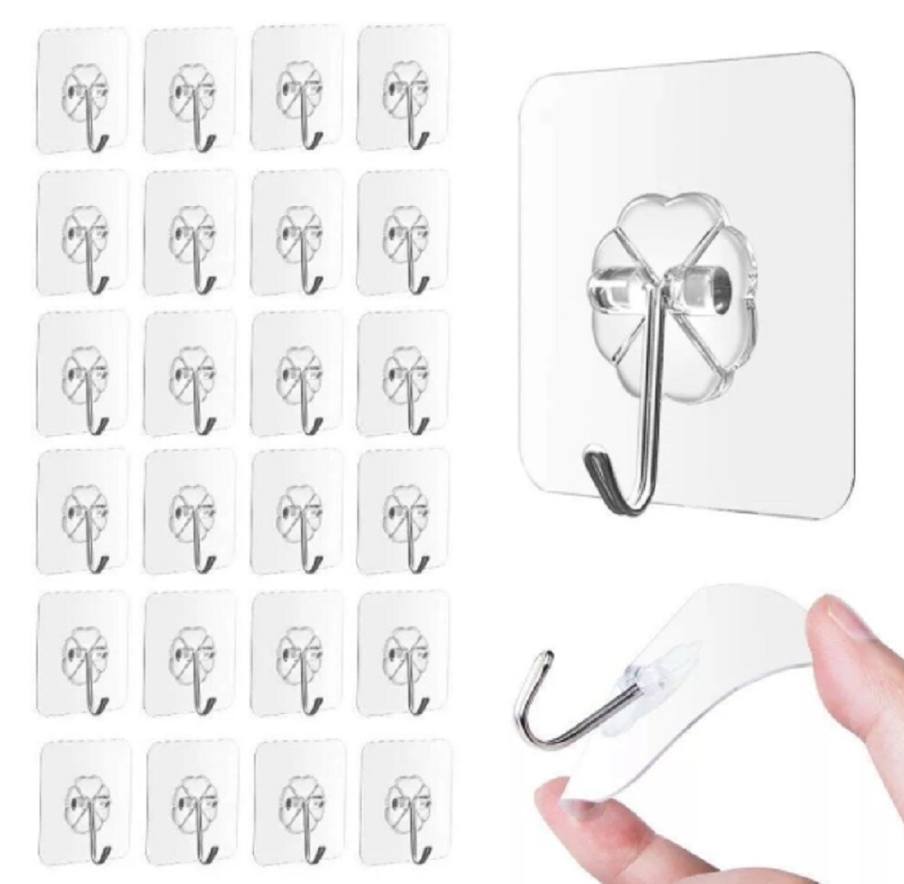 24 Pcs Adhesive Sticky Hooks Heavy Duty Wall Hooks Hangers Seamless Transparent gallery