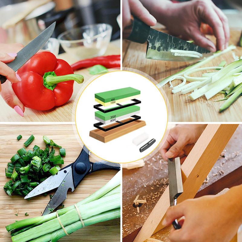 Knife Sharpening Stone Set Professional Whetstone 4 Side Grit 400/1000 3000/8000 gallery