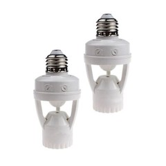 2 pack Screw-In Motion Detector Sensor Light Socket 360° up to 25′ All E26 Bulb
