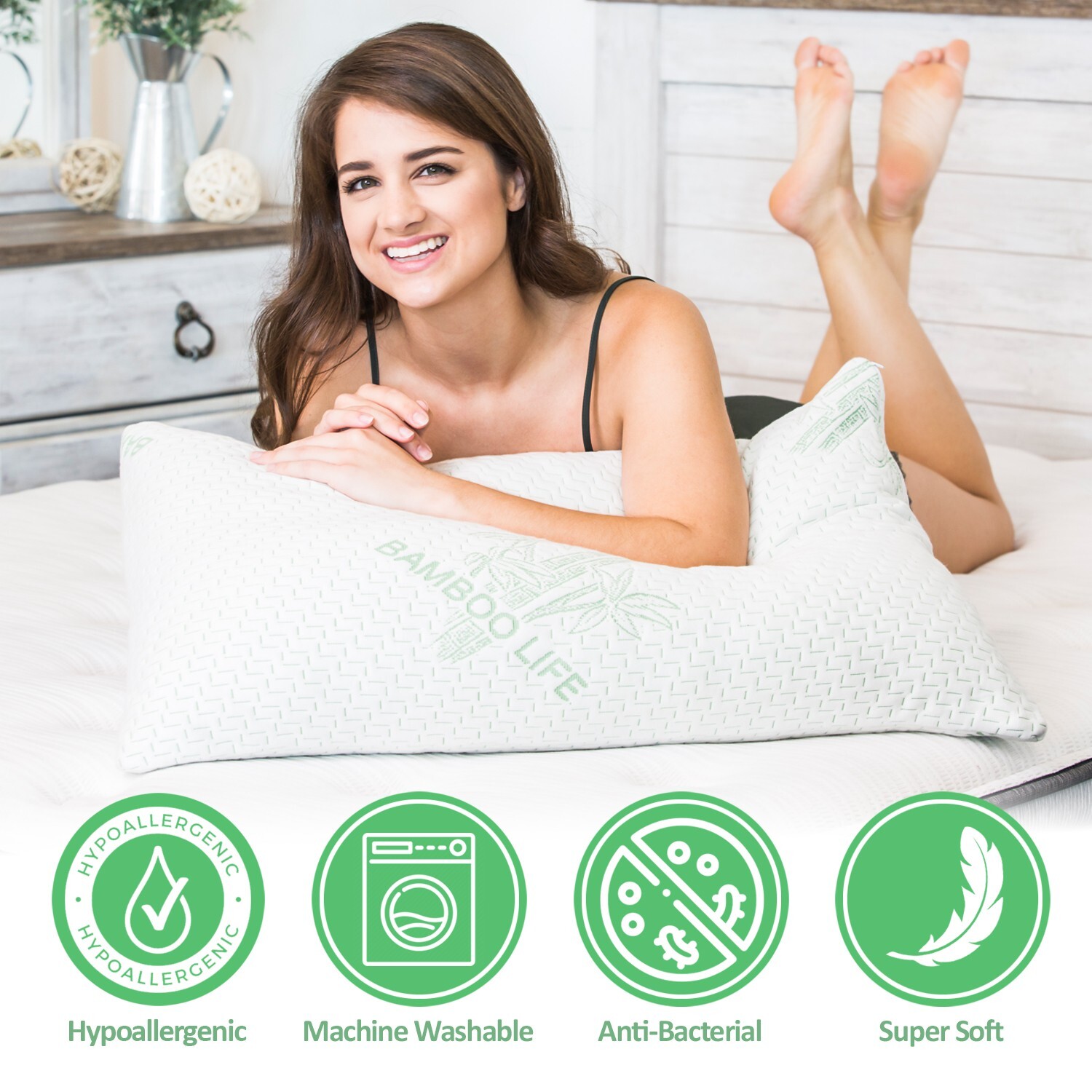 Elif Bamboo Pillows Adjustable Shredded Memory Foam Bed Pillows King or Queen gallery
