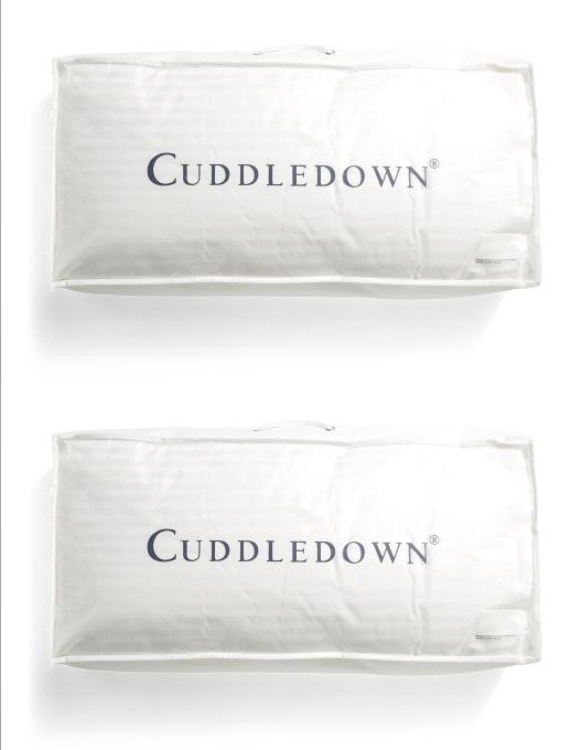 CUDDLEDOWN 700 Fill Power Duck Down Damask Stripe KING Pillow SET Medium Density gallery