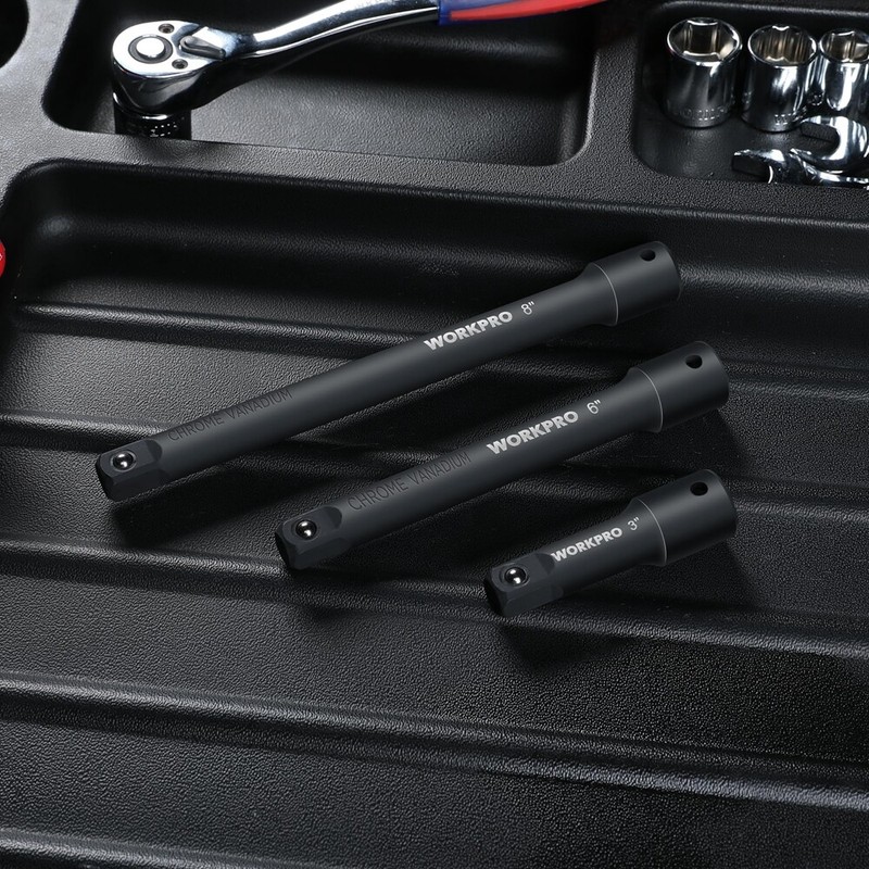 WORKPRO 3 PCS 1/2" Drive Impact Extension Bar Set 3” 6” and 8“ Socket Extensions gallery