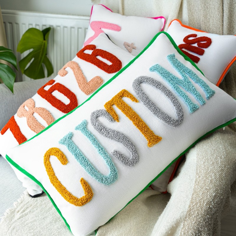 Custom Punch Needle Zip Code Pillow with Border, Soft Cotton Fabric,Housewarming gallery