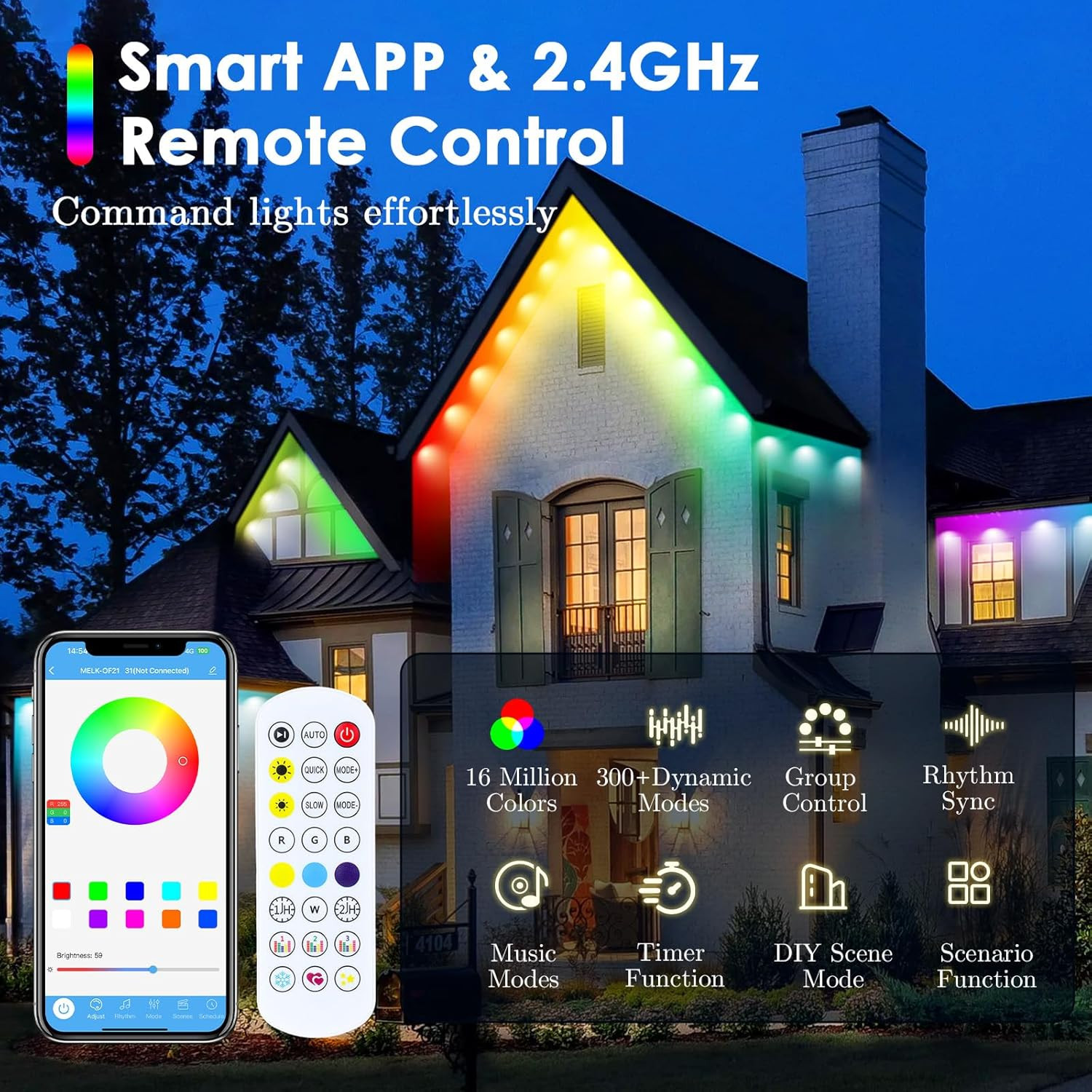 50FT Permanent Outdoor Lights, IP67 Waterproof Smart RGB LED Eave Lights with Ap gallery