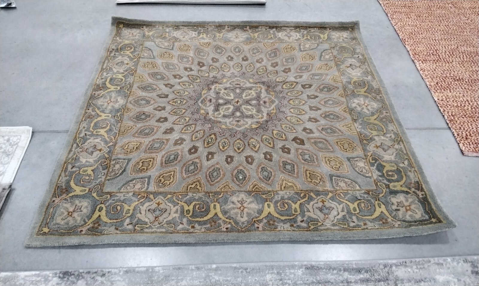 BLUE / GREY 6' X 6' Square Pulled Threads Rug, Reduced Price117271343 HG914B-6SQ gallery