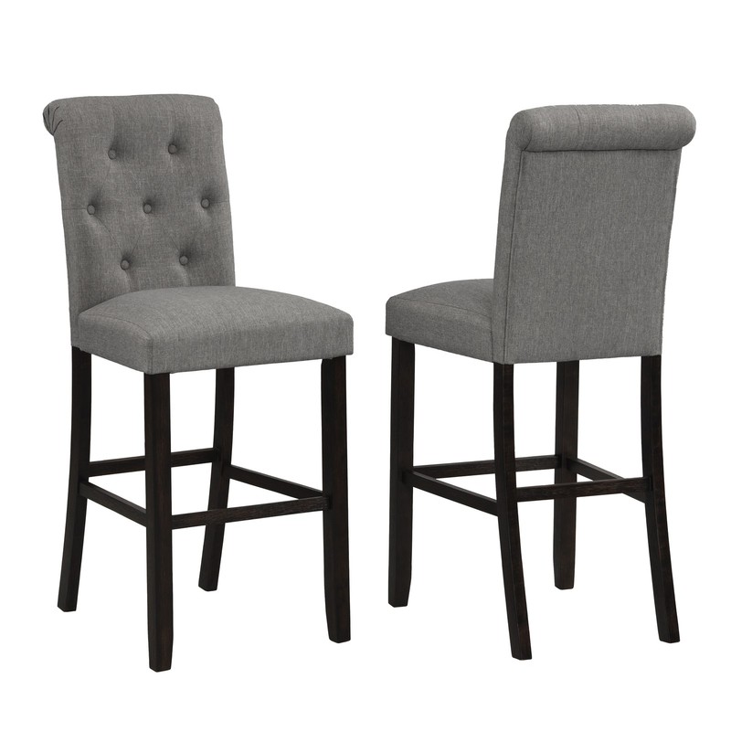 Leviton Solid Wood Tufted Asons Barstool, Set of 2, Grey gallery