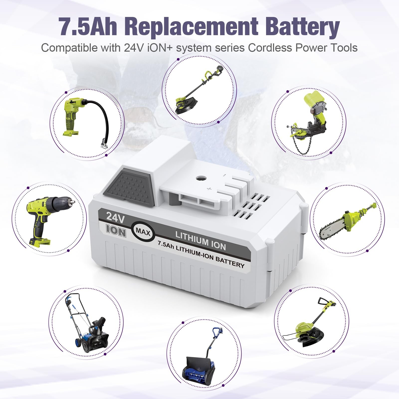 7500mAh 24VBAT-LTE Replacement Lithium-iON Battery+Fast Charger for Snow Joe ... gallery