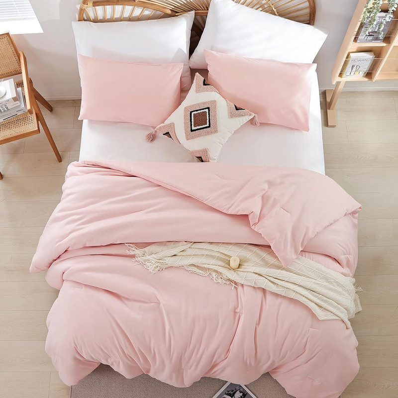Queen Microfiber Comforter Set Blush Pink All Season Lightweight 3 Piece gallery