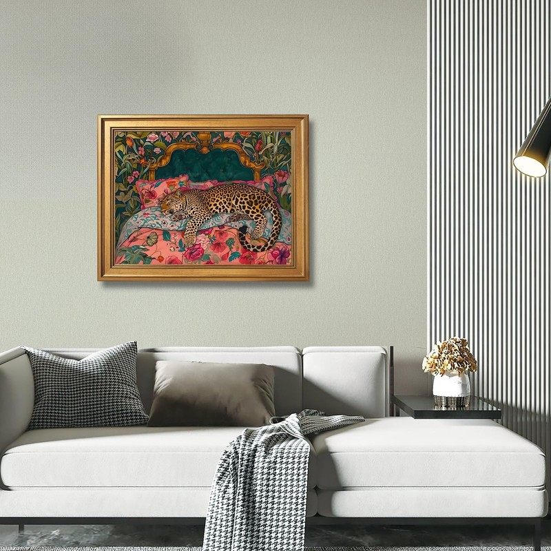 Gold Framed Sleeping Leopard Wall Art Luxury Jungle Colorful Cheetah Animal P... gallery
