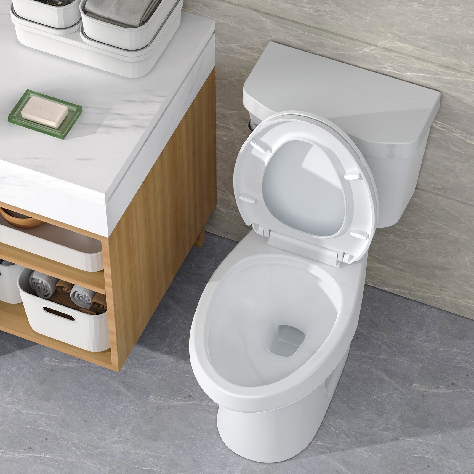 Two-Piece ADA Elongated Toilet, Side-Press Dual Flush Split Toilet 21" Tall Seat gallery